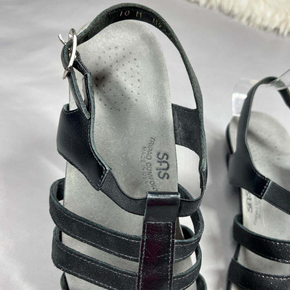 SAS Sandals Black Womens Size 10M Allegro Heel Strap Shoes Leather Comfort - Picture 5 of 16